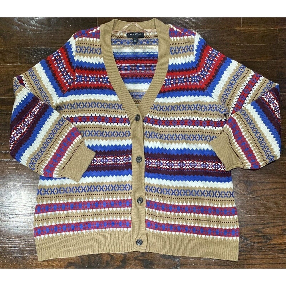 Lane Bryant Fair Isle Button Front Cardigan Womens Plus 18/20 Long Sleeve Boho